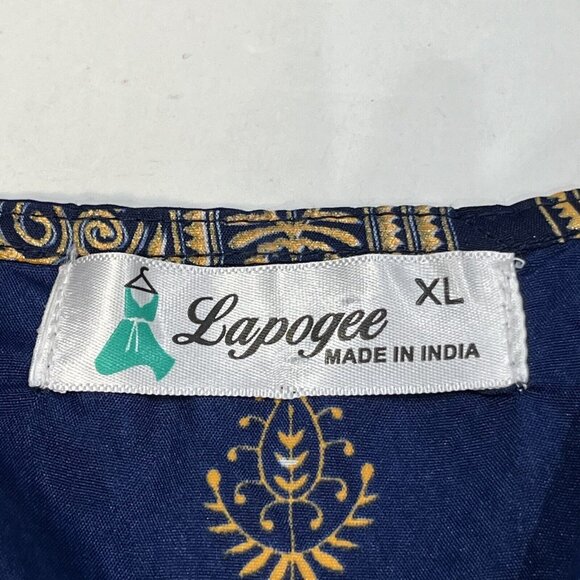 Lapogee India Blue Gold Polyester Dress New With Tags Women Size XL - Picture 10 of 16